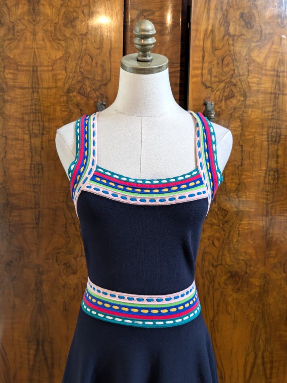 Milly New York Multicolor Trim Skater Dress M Blue Retro Y2K Whimsigoth - Picture 4 of 7